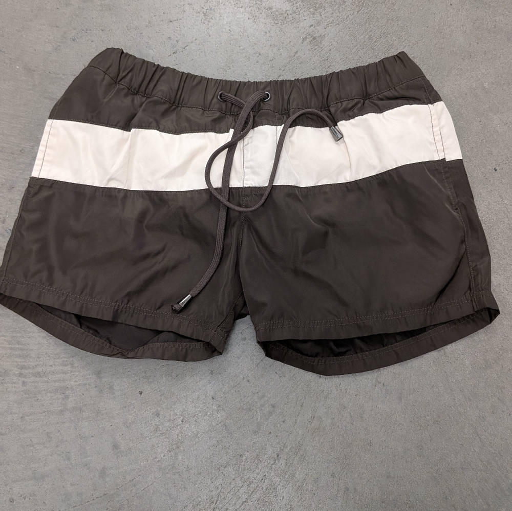 Marcuse Brown and White Swim Shorts, Small
